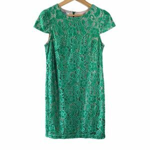 Ivy and Blu Maggy Boutique Green Floral Lace Overlay Sheath Dress women's medium